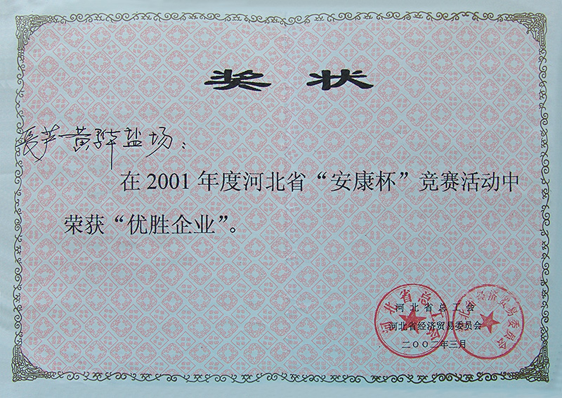 2001年度河北省“安康杯”競賽優(yōu)勝企業(yè)